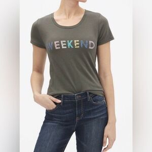Gap Women's Favorite Weekend Graphic Crewneck Short Sleeve Top in Green Size XL
